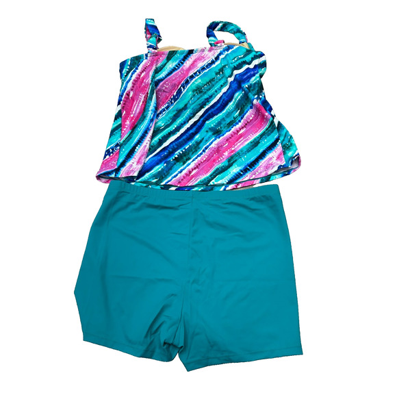 Kim Gravel x Swimsuit Womens Blue Rainbow Stripe Padded Tankini Shorts Size 14 - Picture 3 of 11